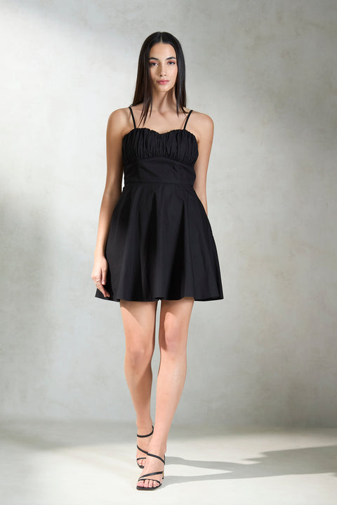 Starlet 100% Cotton Black RStarlet 100% Cotton Black Ruched Mini Dressched Mini Dress - Image 2