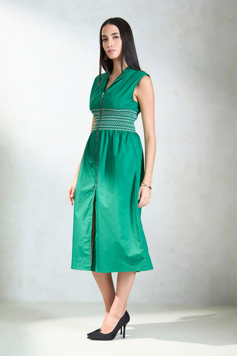 Gazelle 100% Cotton Waist Smocked Midi Dress - Image 3