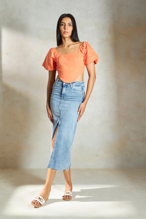 Ambreal 100% Cotton Corset Top With Puff Sleeves - Image 6